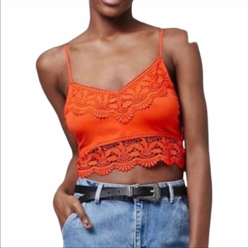 NWT Topshop Red lace detail crop